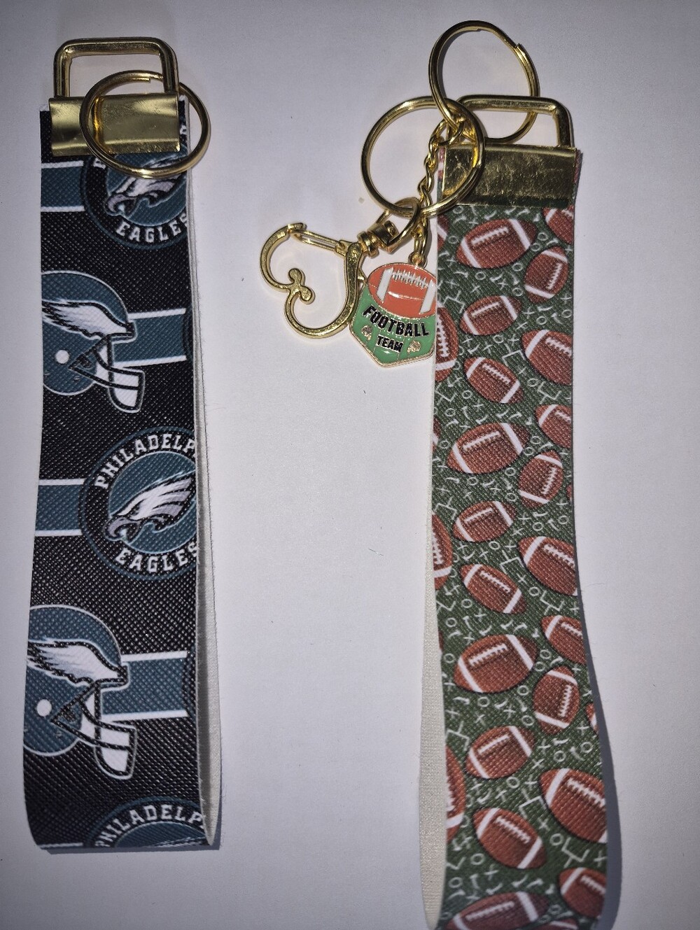 2 NEW Homemade Wristlet Keychains 1 NFL Eagles & 1 Football (#4)